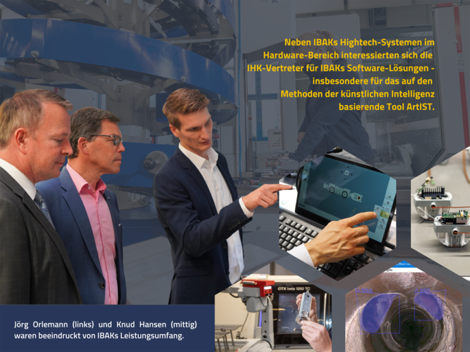 Collage vom Besuch der IHK mit Firmenrundgang bei IBAK in Kiel