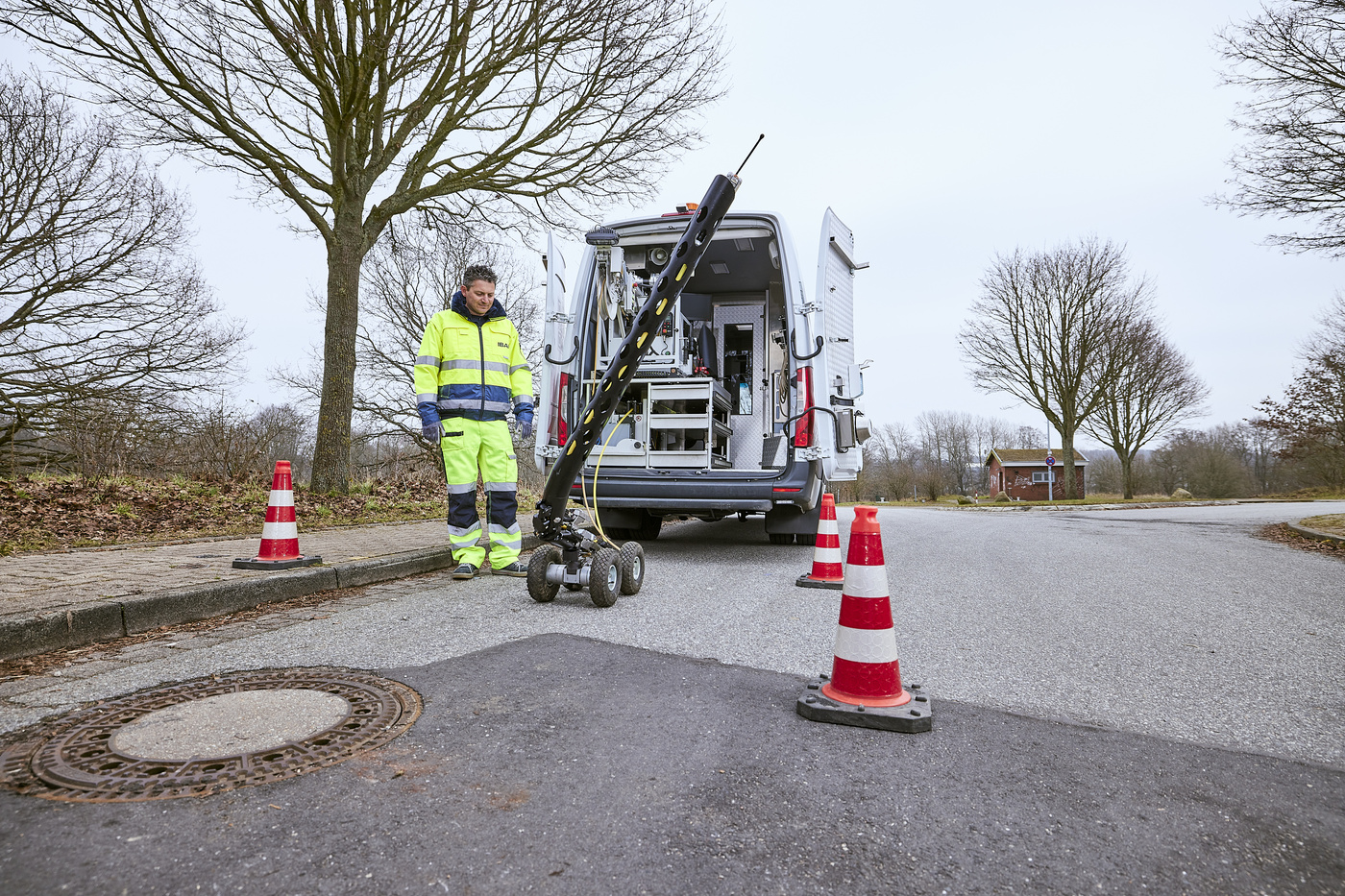 IBAK vehicle system inspection of laterals from the main sewer with LISY satellite system Inspection data surveys